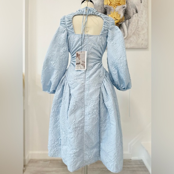 CECILIE BAHNSEN Sade Jacquard Cut Out Midi Dress in Mist Blue - Picture 7 of 14